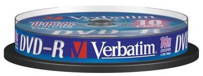 Диск DVD-R Verbatim 4.7Gb 16x Cake Box (10шт) (43523)